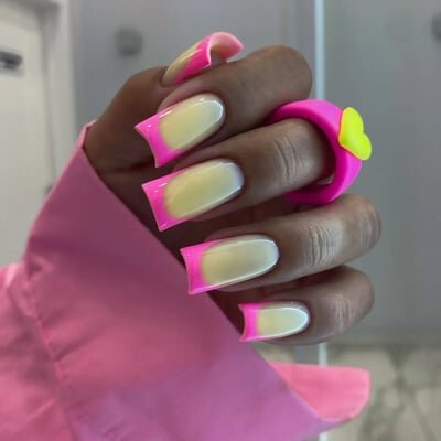 unghie fluo french rosa e giallo